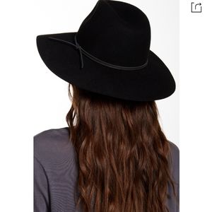 NWT Phenix Wide Brim Wool & Leather Fedora In Black